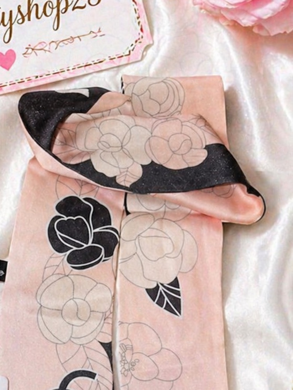 Chanel Pink Camellia Flower Silk Scarf - Picture 2 of 3